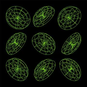 Wireframe lined shapes. Perspective mesh, 3d grid. Low poly geometric elements Stock Illustration