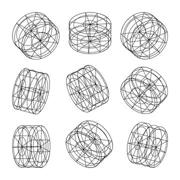 Wireframe lined shapes. Perspective mesh, 3d grid. Low poly geometric elements イラスト素材