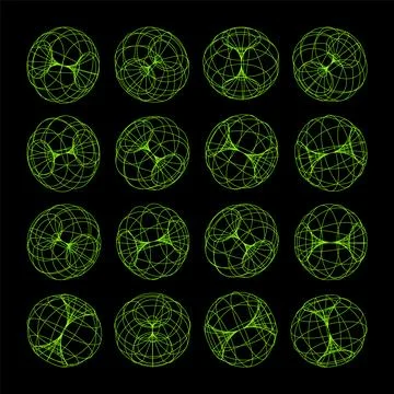 Wireframe lined shapes. Perspective mesh, 3d grid. Low poly geometric elements Stock Illustration