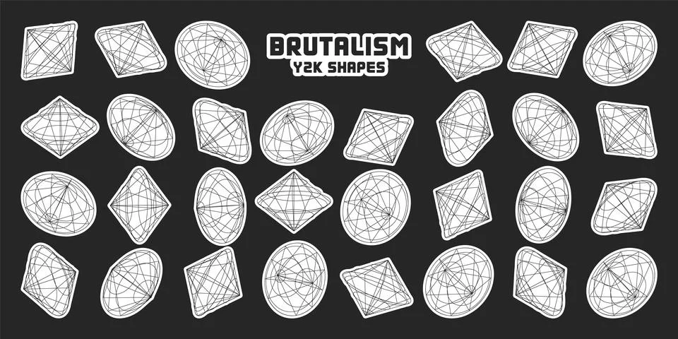 Wireframe lined shapes. Perspective mesh, 3d grid. Modern trendy low poly Stock Illustration