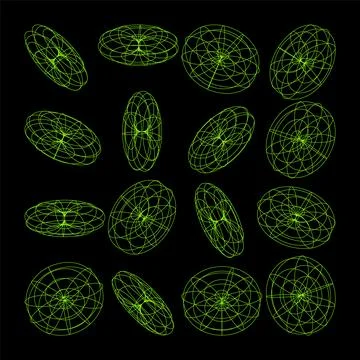 Wireframe lined shapes. Perspective mesh, 3d grid. Low poly geometric elements Stock Illustration