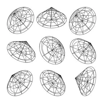 Wireframe lined shapes. Perspective mesh, 3d grid. Low poly geometric elements 스톡 일러스트