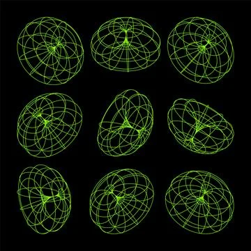 Wireframe lined shapes. Perspective mesh, 3d grid. Low poly geometric elements イラスト素材