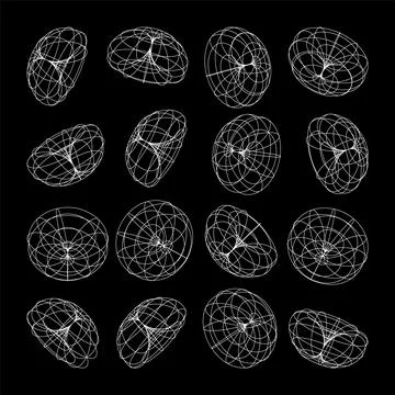 Wireframe lined shapes. Perspective mesh, 3d grid. Low poly geometric elements Stock Illustration