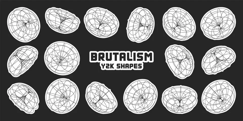 Wireframe lined shapes. Perspective mesh, 3d grid. Modern trendy low poly 스톡 일러스트