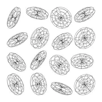 Wireframe lined shapes. Perspective mesh, 3d grid. Low poly geometric elements Stock Illustration