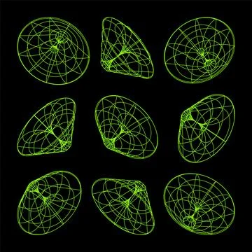 Wireframe lined shapes. Perspective mesh, 3d grid. Low poly geometric elements Stock Illustration