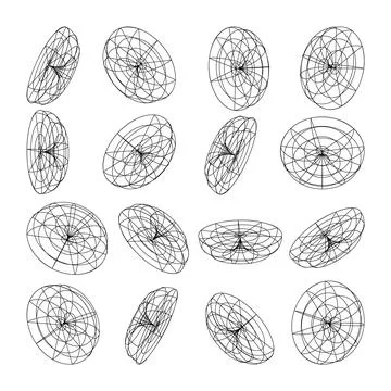 Wireframe lined shapes. Perspective mesh, 3d grid. Low poly geometric elements 스톡 일러스트