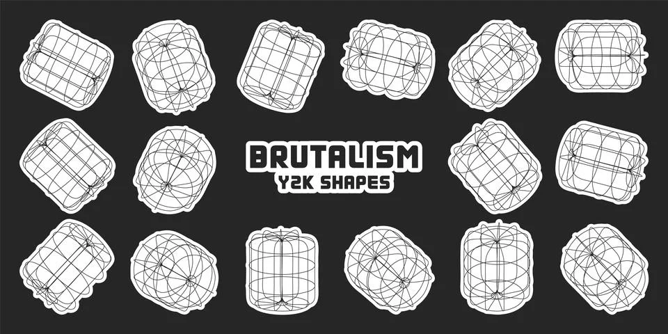 Wireframe lined shapes. Perspective mesh, 3d grid. Modern trendy low poly Stock Illustration
