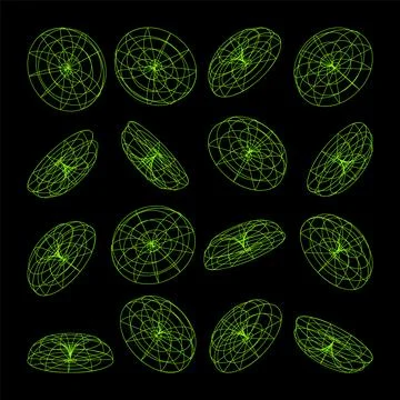 Wireframe lined shapes. Perspective mesh, 3d grid. Low poly geometric elements 스톡 일러스트