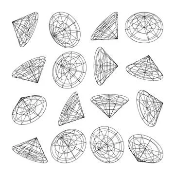 Wireframe lined shapes. Perspective mesh, 3d grid. Low poly geometric elements Stock Illustration