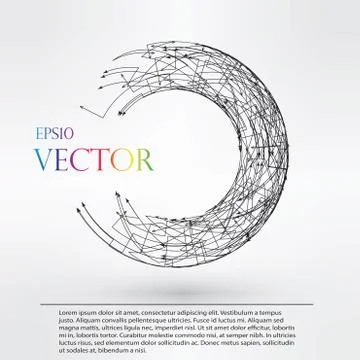Wireframe logo polygonal element. Torus with connected lines and dots. Vector Stock-Illustration