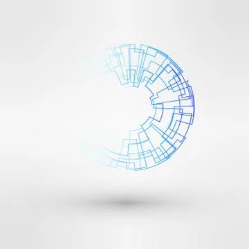 Wireframe logo polygonal element. Torus with connected lines and dots. Vector 스톡 일러스트