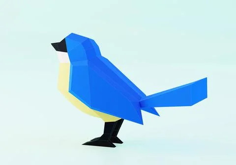 Wireframe Low Poly Bird Tit, titmouse, 3d rendering Stock Illustration