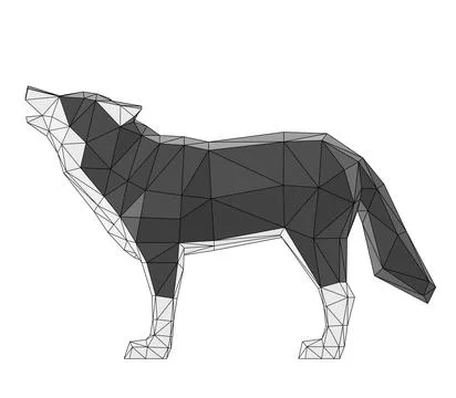 Wireframe low poly howling wolf, 3d render Stock Illustration