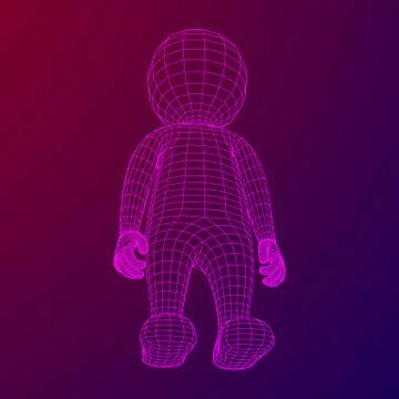 Wireframe low poly mesh human cartoon body 스톡 일러스트