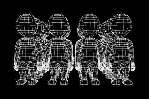 Wireframe low poly mesh human cartoon bodys Stock Illustration