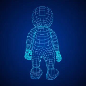 Wireframe low poly mesh human cartoon body 스톡 일러스트