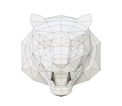 Wireframe low poly tiger head in full face, 3d rendered Stock Illustration