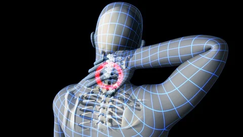 Wireframe Man With Neck Pain Stock Footage 114455161