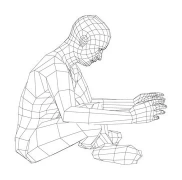 Wireframe man relaxing in lotus position. 3d illustration Stock-Illustration