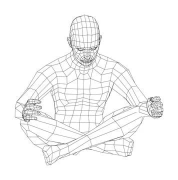 Wireframe man relaxing in lotus position. 3d illustration Stock-Illustration