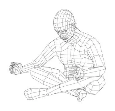 Wireframe man relaxing in lotus position. 3d illustration Illustrazione stock