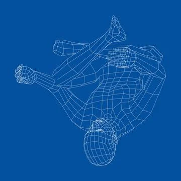 Wireframe man relaxing in lotus position. 3d illustration Stock-Illustration