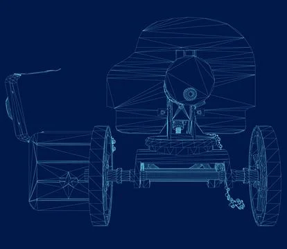 Wireframe of the Maxim machine gun. Machine gun isolated on a blue background. Stock Illustration