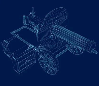 Wireframe of the Maxim machine gun. Machine gun isolated on a blue background. Stock Illustration