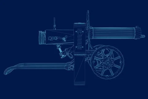 Wireframe of the Maxim machine gun. Machine gun isolated on a blue background. Illustrazione stock