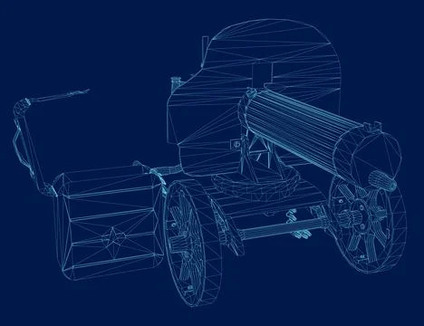 Wireframe of the Maxim machine gun. Machine gun isolated on a blue background. Stock Illustration
