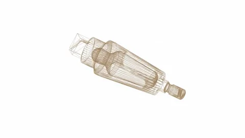 Wireframe Mesh 3D CAD Render of an structure of a machined Industrial Compone Stock Footage 335470341
