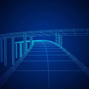 Wireframe Mesh Bridge Highway Crossing Stock Illustration