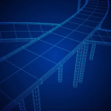 Wireframe Mesh Bridge Highway Crossing Stock Illustration