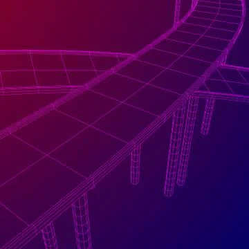 Wireframe Mesh Bridge Highway Crossing Stock Illustration