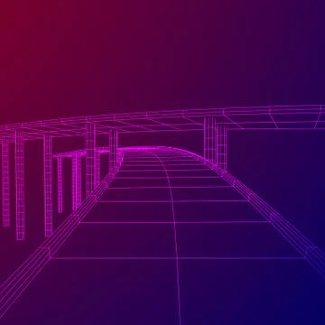 Wireframe Mesh Bridge Highway Crossing Stock Illustration