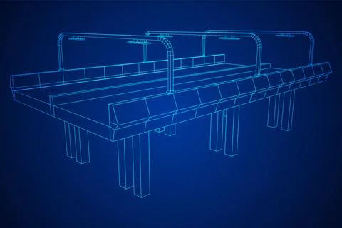 Wireframe Mesh Bridge Highway. Vector Illustration. Stock Illustration