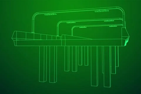 Wireframe Mesh Bridge Highway. Vector Illustration. Illustrazione stock