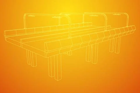 Wireframe Mesh Bridge Highway. Vector Illustration. Ilustração Stock