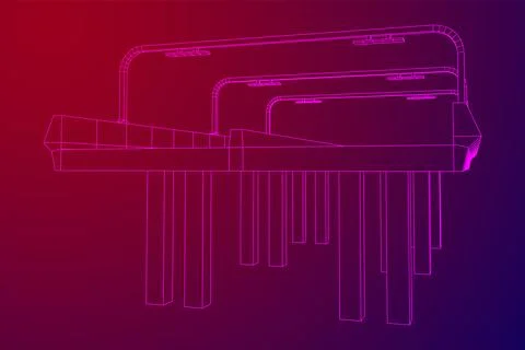 Wireframe Mesh Bridge Highway. Vector Illustration. Ilustração Stock