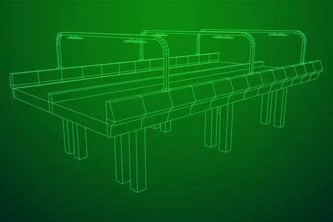 Wireframe Mesh Bridge Highway. Vector Illustration. Stock Illustration