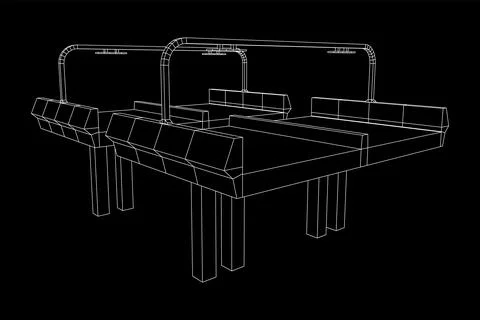 Wireframe Mesh Bridge Highway. Vector Illustration. Ilustração Stock