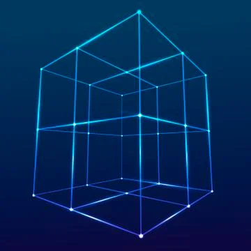 Wireframe Mesh Cube. Connected dots and lines. イラスト素材