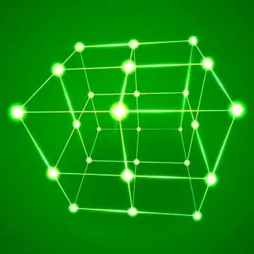 Wireframe Mesh Cube. Connected dots and lines. 库存插图