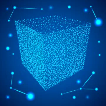 Wireframe Mesh Cube. Connected dots and lines. Stock Illustration
