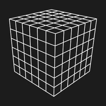 Wireframe Mesh Cube. 库存插图