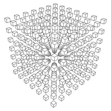 Wireframe Mesh Cube. Ilustração Stock