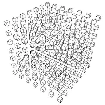 Wireframe Mesh Cube. 库存插图