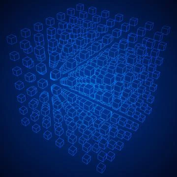 Wireframe Mesh Cube. 库存插图
